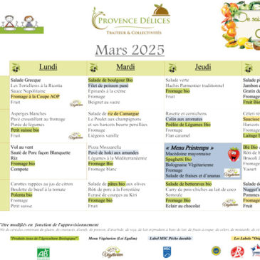 Menu de la cantine – Avril