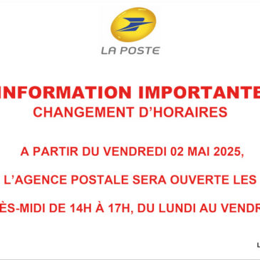 Agence postale – Changement d’horaires