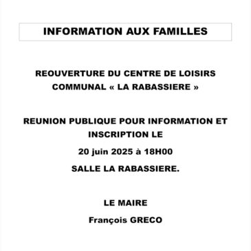 Réouverture du centre de loisirs