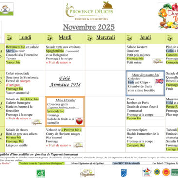 Menu de la cantine – Novembre