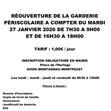 Réouverture de la garderie périscolaire