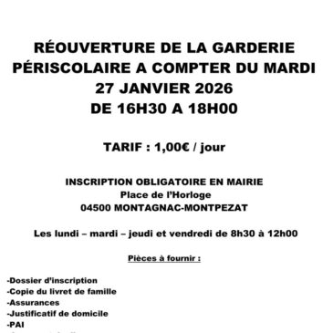 Réouverture de la garderie périscolaire