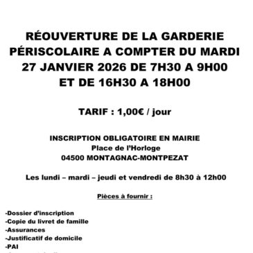 Réouverture de la garderie périscolaire