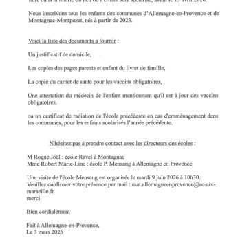 Inscription rentrée scolaire