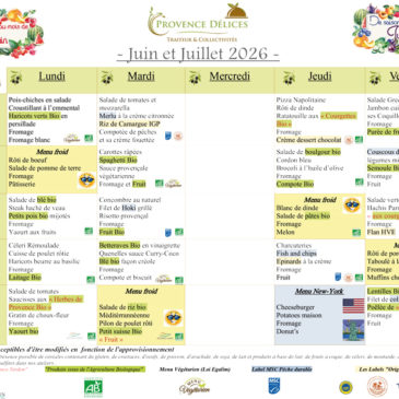 Menu de la cantine – Juin, Juillet