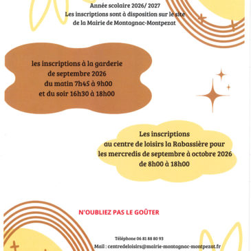 Inscriptions Garderie – Centre de loisirs